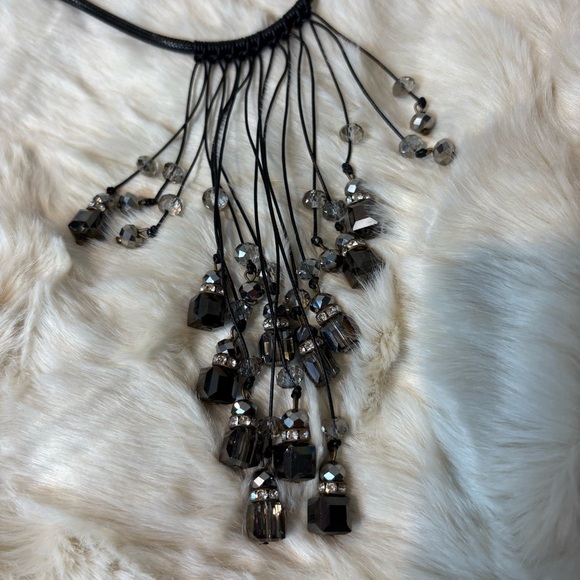 SAACHI Corded Dangle Rhinestone Crystal Statement Necklace - Picture 3 of 7